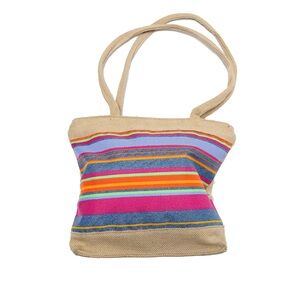 Colorful Woven Striped Tote Bag with Jute Straps